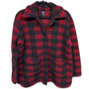 Lee Women's Red and Black Checkered Teddy Jacket